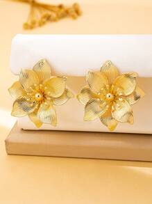 1 Par de Brincos de Botão com Decoração Floral de Dupla Camada com Textura, Adequado para Mulheres em Festas, Reuniões, Galas e Passeios, ótimo presente