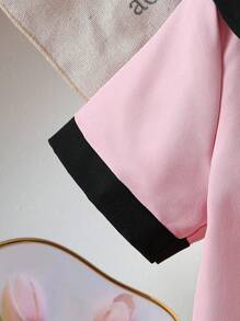 Set de 2 piezas de camisa de manga corta con botones y cuello marinero informal y falda para niñas