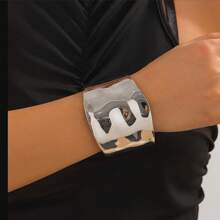 1 pièce Bracelet manchette large ondulé épais en or et argent (La texture et la couleur du bracelet sont sujettes au produit réel)