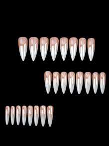 Transform Your Nails With 72pcs Long Stiletto French Style Modern Classic Simple Blue Aurora Gradient Solid Color Laser High Gloss Metallic Mirror,Pink Cateye Full Cover Fake Press On Nail Kit For Daily Wear And Party Will Give You Look A Cool