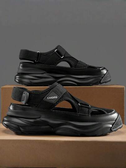 (Couple) Unisex Outdoor Sport Sandals, Business Casual Thick Sole Beach Shoes, Breathable Mesh Fabric, Adjustable Hook And Loop Closure, Size 36-45