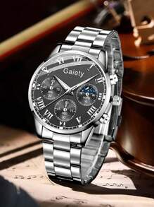 2PCS Alloy Strap Men's Watch Set Business Fashion Roman Numeral Scale Circular Dial Quartz Watch Set Suitable For Daily Clothing Matching Or Holiday Gifts