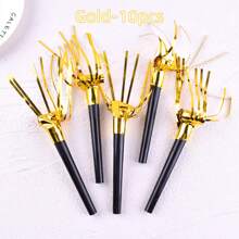 10 piezas, grandes de 11 cm/4.3 in, de material plástico, color negro, dorado y plateado, para cumpleaños, bodas, aniversarios, despedidas de soltero, carnavales, festivales para crear ambiente, celebrar, creatividad, borlas, silbatos de dragón de aire, accesorios de sonido, pequeños regalos para amigos