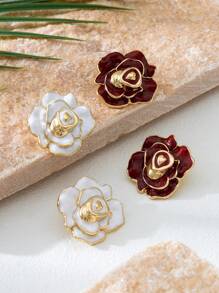 复古欧式多层油彩玫瑰花耳钉，个性时尚性感女士耳环，适合约会、休闲、度假
