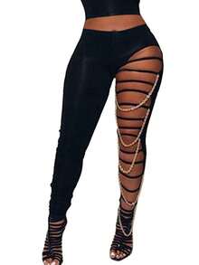 Womens Slim Fit Skinny Leggings Cutout Ripped Mid Waist Full-Length ...