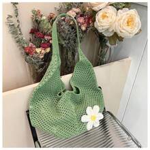 Hollow Out Weave Bag Bohemian Style Beach Handbag Hollow Tote Bag Large Capacity Slouchy Style Beach Bag Shopping Women Casual Beach Bag Large Capacity Crochet Flower Tote Bag Fashion Tote Handbags Outdoor Travel Bag
