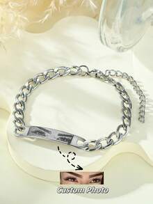 1 件个性化照片情侣手链，可定制眼睛照片手链，不锈钢链激光雕刻图像手链，雕刻图片不锈钢首饰，情人节送给男朋友的礼物，纪念礼物 - 訂製手鍊 - 查看 12