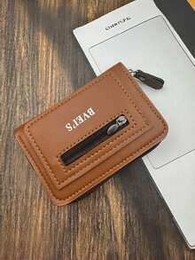 1 Piece Of Men's PU Leather Short Wallet, Fashionable Checkered Soft Wallet, Horizontal Zipper Wallet, Coin Purse, Woven Pattern Splicing Wallet, Large Capacity Multi Card Slot, Can Store Large Banknotes, Simple Coin Pocket, Credit Card Bank Card ID Card Photo Slot, Business And Leisure Style, Ideal Gift For Men's Birthdays Or Partners, Suitable For Fashionable Styles - Multicolor - View 10