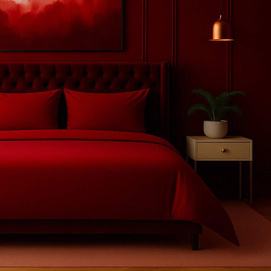 Bed Goals: Cozy Core Buttery Soft Bamboo Blend Sheets – Cooling, Wrinkle-Resistant 4-Piece Set W/ Deep Pockets – Twin, Full, Queen, King, Cal King - Màu Đỏ Sâu - Xem 1