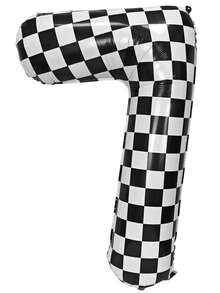 1 Peça Balão Número de Aniversário, Balão de Folha de Alumínio de Carro de Corrida Quadriculado de 40 Polegadas, Balão Grande de Número Preto e Branco Auto-Inflável de Hélio, Adequado para Itens de Decoração de Festa de Aniversário com Bandeira de Corrida