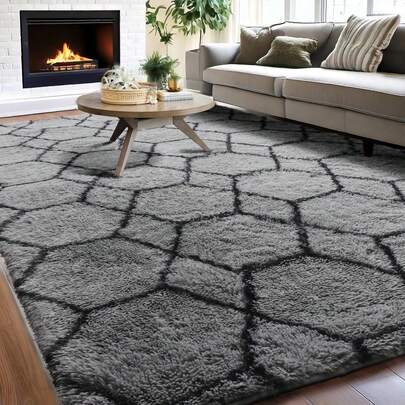 Treeboy Fluffy Rugs Living Room, Grey Area Rugs For Bedroom, Washable Anti Slip Large Shaggy Soft Rug Fluffy Modern Carpets Mat Beside Area Rug For Living Room Kids Room