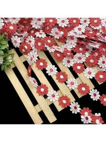 1 pieza de cinta bordada de margaritas de colores con borde de encaje, de poliéster, para coser, manualidades y decoración de prendas, manualidades DIY, fiestas y decoración del hogar, delicada, parches, cintas decorativas, accesorios de costura (1 yarda)