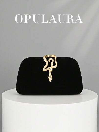 Pochette da donna in stile retrò OpulAura in velluto - Disegno con chiusura a serpente, stile europeo e americano, elegante borsa a scatola minimalista per matrimoni, feste serali, eventi formali, borse a tracolla e a tracollo con cinturino di alta qualità