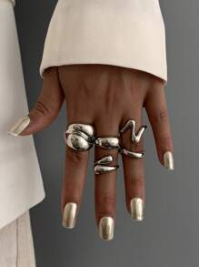 4pcs/Set Fashionable Asymmetric Water Drop Design Gold Rings, Vintage Minimalist Punk Style Unique Thick Metallic Jewelry, Suitable For Women's Everyday And Party Wear, Casual Outfit Matching, Holiday Gifts