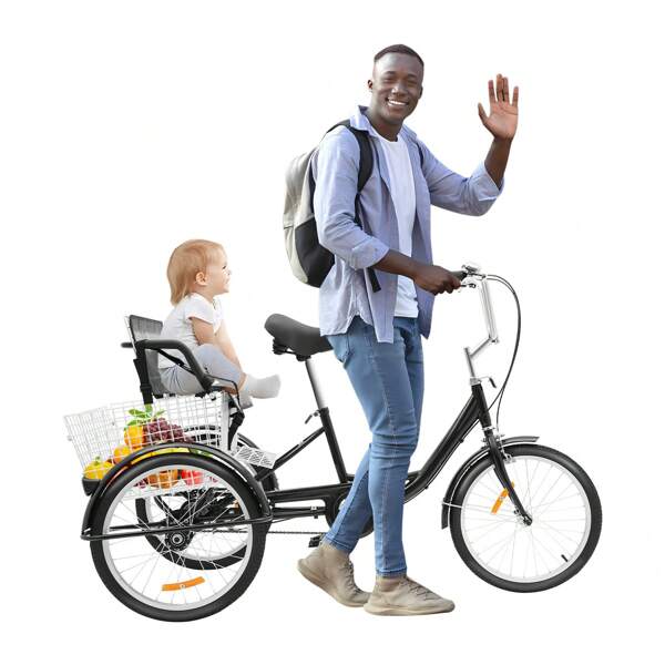 20 Zoll schwarze Einzelgeschwindigkeit mit Kindersitz Dreirad