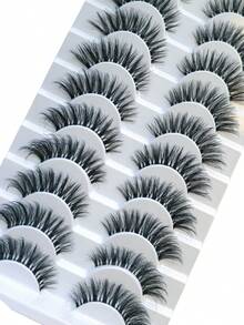 10 对自然假睫毛条 | 手工制作的仿貂皮睫毛，带透明带，超薄轻巧，适合素颜佩戴，可重复使用且无动物实验，非常适合女性日常生活、工作和休闲妆容