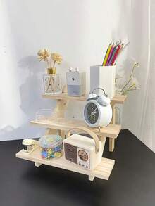 Estantería escalera de madera natural, de ensamblaje libre y movible, estante de almacenamiento creativo y sencillo, apto para hogar, oficina, organización de escritorio, exhibición multiusos de sobremesa - Color de la madera - Ver 5