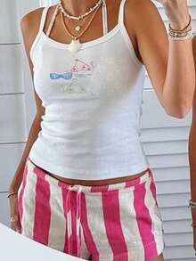 Women Y2K Floral Cami Tank Tops Cute Vintage Flower Graphic Spaghetti Strap Scoop Neck Slim Fit Camisole Crop Tops Summer Backless Sleeveless Vests Shirts Teens Girl Summer Ocean Coastal Beach Casual Going Out Tops Aesthetic Clothes Streetwear - 白色 - 查看 3