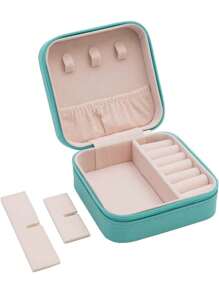 1pc Jewelry Travel Box With Mirror, Small Travel Jewelry Storage Box, Portable Jewelry Box, Travel Mini Storage Display Box, Suitable For Rings, Earrings And Necklaces For Women Storage Organizer Travel Essentials Back To School Dormitory Storage