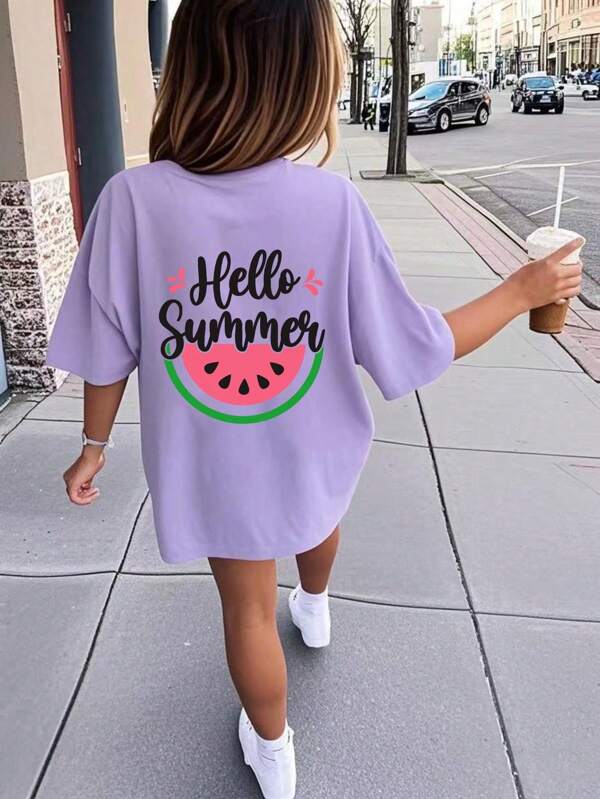 Tween Girls' Casual Funny Print Crew Neck Short Sleeve T-Shirt, Summer Tops