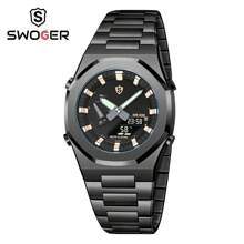 1pc Men's Executive Watch With Dual Display, Alarm And Date Function, Stainless Steel Strap