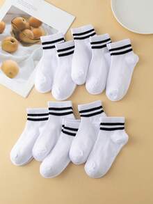 10 Pairs Kids/Youth Cotton Plain Casual Socks, Breathable Middle Tube Sports Socks For Students - Black and White - View 3