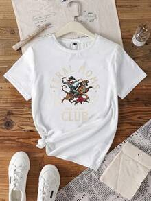 YOKASA Camiseta de mujer con estampado de letras de dibujos animados - Blanco-ZM243 - Ver 2