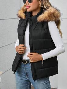 Veste sans manches pour femmes, vêtement élégant et pour l'automne/l'hiver - Noir - Voir 3