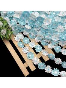 1 pieza de cinta bordada de margaritas de colores con borde de encaje, de poliéster, para coser, manualidades y decoración de prendas, manualidades DIY, fiestas y decoración del hogar, delicada, parches, cintas decorativas, accesorios de costura (1 yarda)