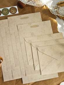 Conjunto de 12 peças de papelaria vintage com envelopes (6 folhas de papel para carta + 3 envelopes + 3 adesivos para fechar, sortimento aleatório) - Multicolorido - Ver 2