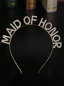 1pc Rhinestone "MAID OF HONOR" Glitter Crown Headband, Wedding Party Photo Prop Accessory For Women Valentine's Day Accessories - Silver - View 5