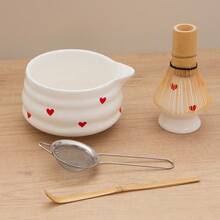 1 件/2 件/3 件/4 件/5 件手绘心形抹茶茶具，极具吸引力的心形抹茶碗、抹茶搅拌器、茶叶罐，完整可爱清新简约的茶道套装，适合抹茶初学者，抹茶爱好者的礼物，生日礼物 - 彩色 - 查看 13