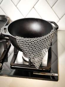 1 Stück Mesh-Bürste, Aufhängeringrost Reiniger, Edelstahl Mesh-Bürste Reiniger geeignet für alle Dutch Oven Gusseisen Töpfe