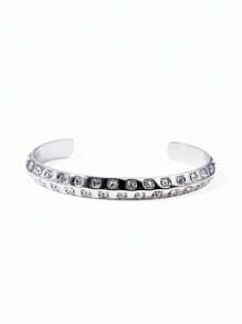 1pc Double Row Crystal C-Shape Open Bangle Bracelet, 18K Gold Stainless Steel Plating, Fashion Jewelry Suitable For Women's Daily Wear