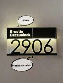 1pc Personalized Solar Powered Modern House Number Plaque, LED Lighted Address Sign, Customized Outdoor 3D Solar Panel Illuminated House Number Plate, Yard Lighting Home Decor - Black - View 1