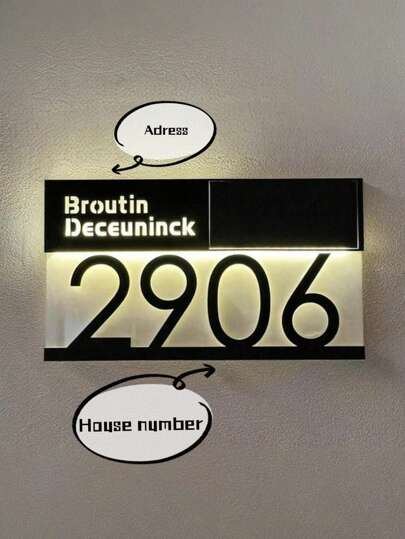 1 pieza Placa de puerta moderna personalizada con energía solar, placa de dirección iluminada con LED, letrero personalizado con números de casa para exteriores con panel solar 3D que se ilumina y se ilumina para el patio