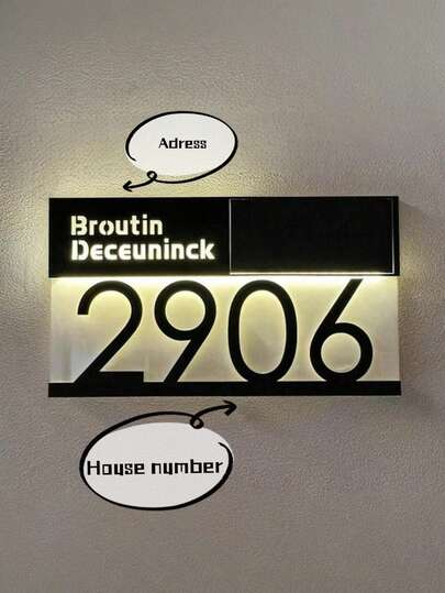 قطعة واحدة من لوحة الباب الشمسية المعاصرة المخصصة، لوحة العنوان المضاءة بال-LED، لوحة أرقام المنزل المخصصة، لوحة إشارة المنزل المضاءة بالألواح الشمسية ال-3D للاستخدام الخارجي في الفناء