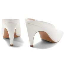 Women's Kitten Heels Mules Shoes – Open Peep Toe Slip-On Slide Sandals For Petite, Leg-Lengthening, Summer Work, Date & Christmas / New Year Gifts - 白色 - 查看 4