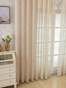 1 Pc Jacquard Voile Curtain - Modern Japanese Linen Style, Rod Pocket Design, Suitable For Living Room And Bedroom - Sheer And Light Filtering Curtains, Living Room Curtains, Bedroom Curtains - Beige - View 2