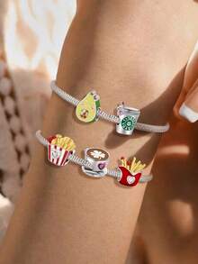 1 PC Khoai tây chiên Cà phê Quả bơ Mặt dây chuyền Quả bóng thích hợp cho Vòng tay DIY Trang sức nữ - Bạc - Xem 3