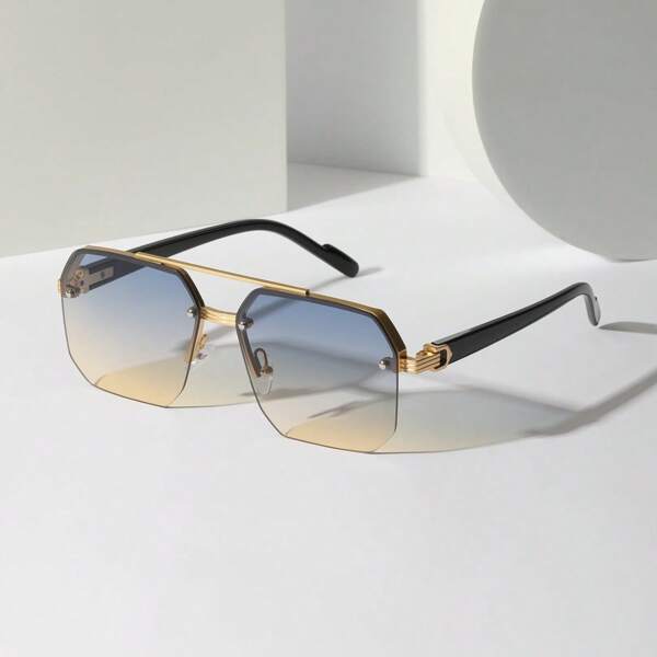 1pc Men's Metal Double-Beam Fashion Glasses