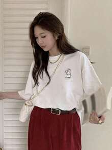 200g Pure Cotton T-Shirt 2025 Summer Ladies New Short Sleeve Pure Cotton Holiday Pattern Short Sleeve Round Neck Couple Wear Small Shirt Tops - 白色 - 查看 1