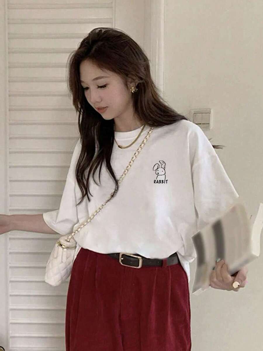 200g Pure Cotton T-Shirt 2025 Summer Ladies New Short Sleeve Pure Cotton Holiday Pattern Short Sleeve Round Neck Couple Wear Small Shirt Tops - 白色 - 查看 1