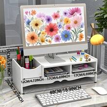 Multifunctional Computer Monitor Riser Stand, Desk Storage Drawer Organizer, Office Desktop Display Pedestal - White - View 7