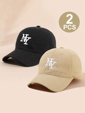 2 Piezas Gorra de béisbol con bordado NY, Sombrero casual con protección solar para exteriores, Adecuado para niños y niñas, Primavera_Otoño, Para Viajes, Playa, Vacaciones
