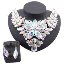 1set Fashionable Charming Gold-Plated Purple Crystal Rhinestone Water Drop Necklace & Earrings Jewelry Set, Suitable For Women Wedding, Ball, Party, Birthday, Holiday Gift