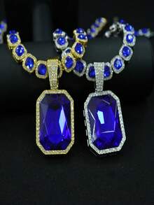 彩色宝石合金吊坠,搭配彩色宝石链,嘻哈项链 - 大寶石吊墜項鍊 - 查看 10