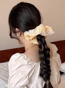1pc Sweet Plaid Lace Scrunchie, Voluminous Bun Holder Ponytail Tie, Soft & Elegant Hair Accessory