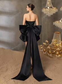 Balloon-Hem Evening Gown With Dramatic Waist Bow Detail – Elegant Formal Bridal Shower Dress For Red Carpet Galas, Black-Tie Wedding Receptions, Luxury Charity Balls, Bride