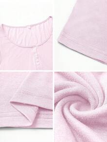 T-shirt court à col rond ajusté de style Y2K pour femmes, couleur unie sexy. Convient pour la rentrée scolaire, les voyages à la plage et les tenues décontractées à la maison en été - Rose bonbon - Voir 11